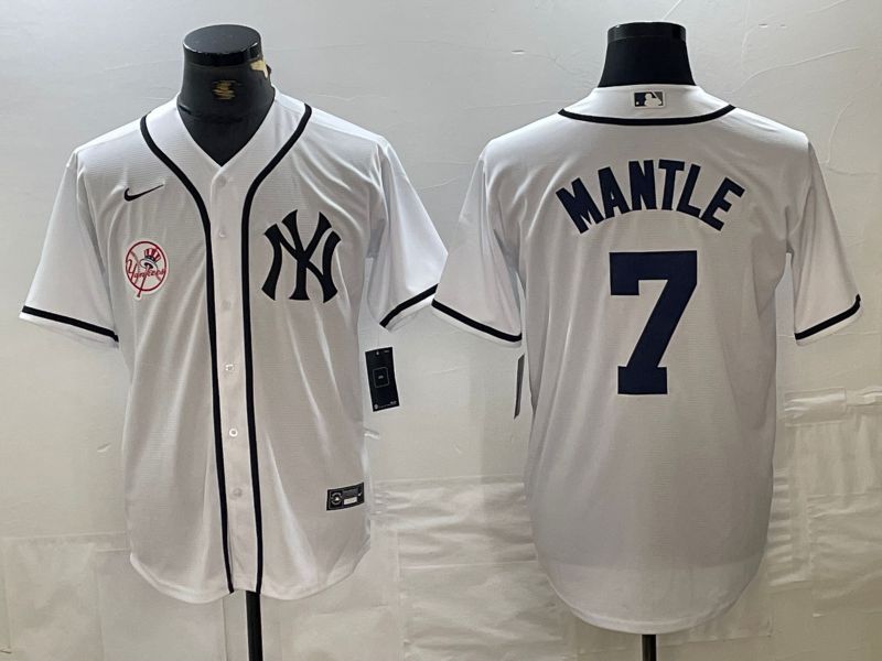 Men New York Yankees #7 Mantle White Third generation joint name Nike 2024 MLB Jersey style 3->new york yankees->MLB Jersey
